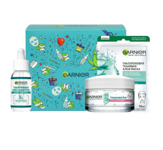 Подарочный набор Garnier Skin Naturals  Питательный крем 50 мл Гиалуроновая алоэ-сыворотка для лица 30 мл Увлажняющая тканевая маска