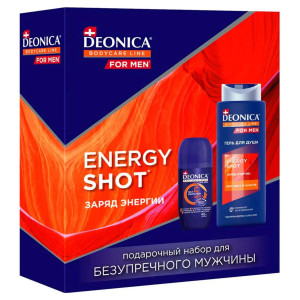 Подарочный набор Deonica For Men Energy shot гель для душа 250 мл антиперспирант ролик 50 мл