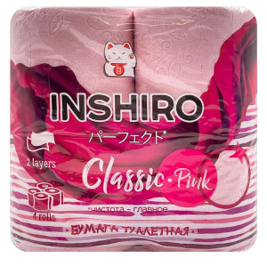 Туалетная бумага Inshiro 2-х слойная розовая 4 рулона