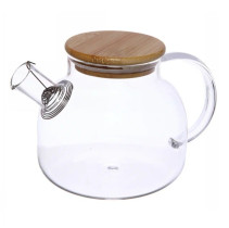 Чайник заварочный Хай-Тек стеклянный с бамбуковой крышкой 1000 мл