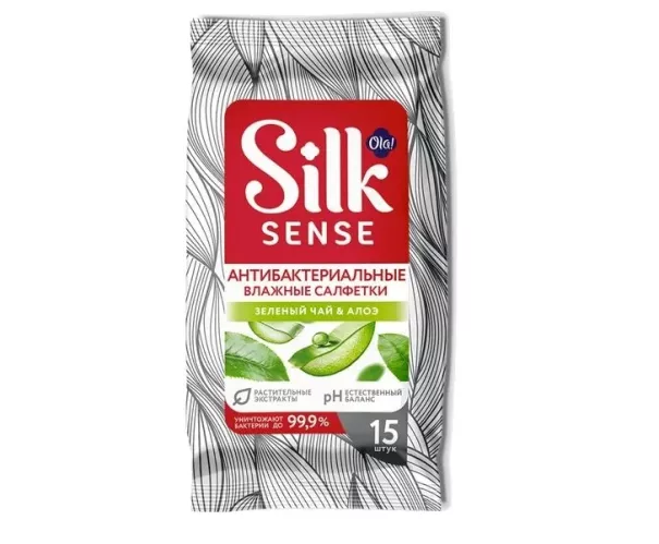 Салфетки влажные Ola! Silk Sense Зеленый чай и Алоэ антибактериальные 15 шт – 1