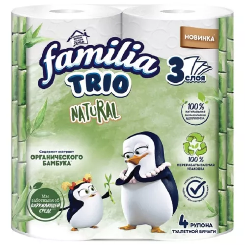 Туалетная бумага Familia Plus Trio Natural 3-х слойная 4 рулона – 1