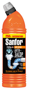 Чистящее средство Sanfor для труб кухня Антизасор 750+250 мл