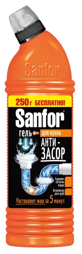 Чистящее средство Sanfor для труб кухня Антизасор 750+250 мл – 1