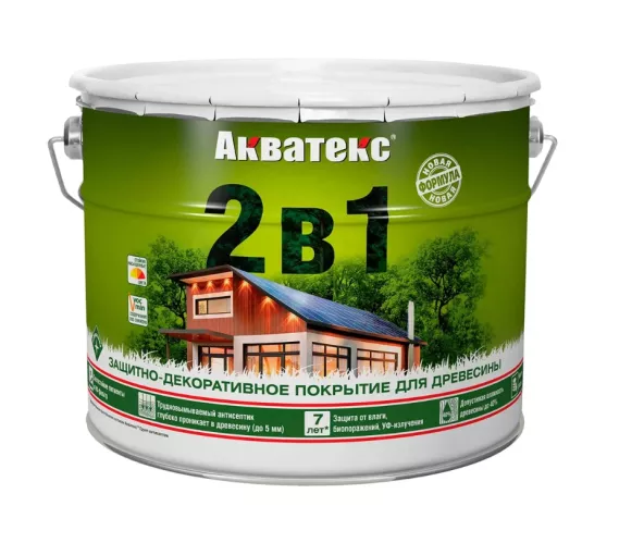 Защитно-декоративное покрытие для древесины Акватекс 2 в 1 орегон 9 л – 1