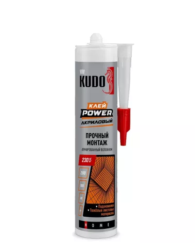 Клей монтажный Kudo Home Power Прочный монтаж акриловый армированный волокном белый 280 мл  – 1