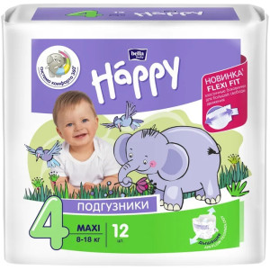 Подгузники д/детей ХЭППИ Макси 12 шт (8-18кг)