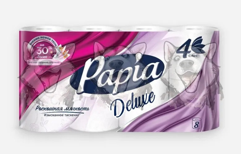 Туалетная бумага Papia Deluxe 4-х слойная Белая 8 рулонов – 1