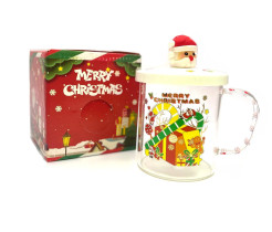 Кружка Новогодние гуляния с керамической крышкой стеклянная 450 мл