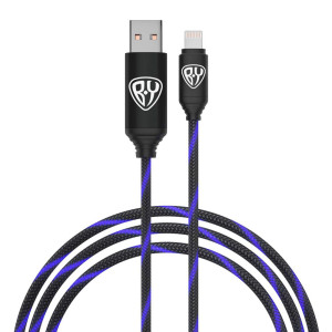Кабель для зарядки BY Армированный iP 2.4А Быстрая зарядка LED подсветка синий 1 м