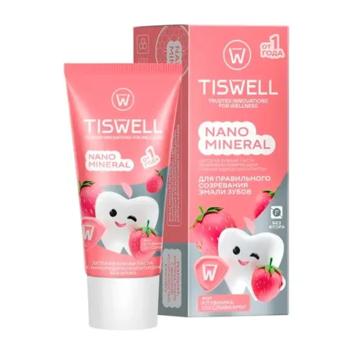 Зубная паста TISWELL Реминерализующая наногидроксиапатит Клубника со сливками от 1 года для детей 60 гр – 1