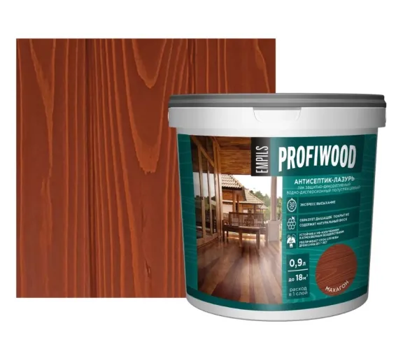 Антисептик для дерева Profiwood защитно-декоративный антисептик-лазурь полиакриловый махагон 0,9кг – 2