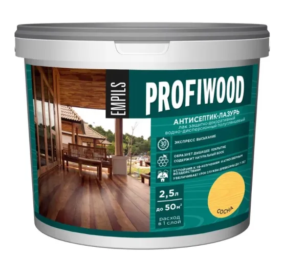 Антисептик для дерева Profiwood защитно-декоративный антисептик-лазурь полиакриловый сосна 2.5 кг – 1