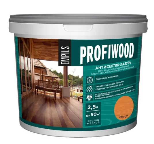 Антисептик для дерева Profiwood защитно-декоративный антисептик-лазурь полиакриловый орегон 2.5 кг – 1