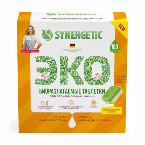 Таблетки для посудомоечных машин Synergetic бесфосфатные 100 шт – 1