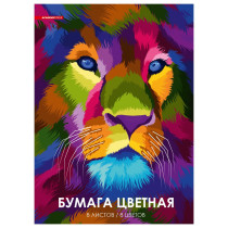 Бумага цветная Полиграф Принт мелованная Лев 8 цветов 8 листов