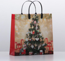 Пакет подарочный Елка в золоте софтпласт 30х30х10 см