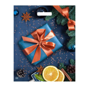 Пакет подарочный Подарок с апельсинами с вырубной ручкой 47х39 см