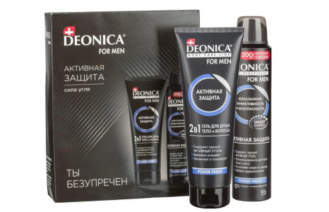Подарочный набор Deonica For Men Защита угля Антиперспирант спрей 200мл и гель для душа 240 мл