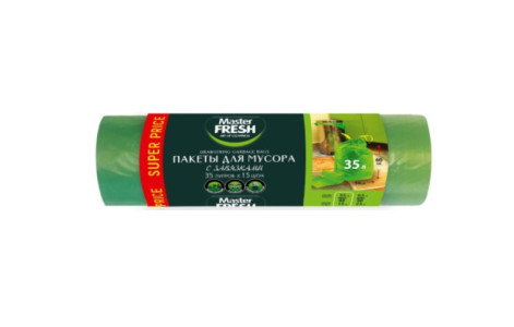 Пакеты для мусора Master Fresh с завязками зеленые 35 л 15 шт