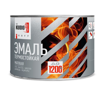 Эмаль термостойкая Kudo Proff термостойкая до 1200°С матовая черная RAL 9005 0.4 кг