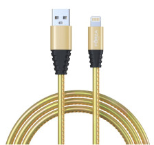 Кабель для зарядки Forza Перламутр кожаная оплётка USB(A)/iP 2А 1 м