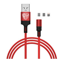 Кабель для зарядки BY 3в1 iP/microUSB/Type-C BY Магнитный красный 2.1А 1 м