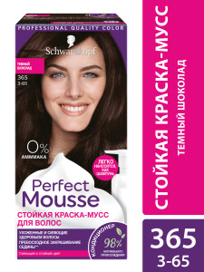 Краска-мусс для волос Perfect Mousse оттенок 365 Тёмный шоколад, сияющий и стойкий цвет 92.5 мл - 1