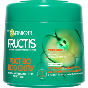 Маска для волос Garnier Fructis Рост во всю силу укрепляющая, для ослабленных волос, склонных к выпадению с Укрепляющим Керамидом и Активным Концентратом Фруктов 300 мл - 1