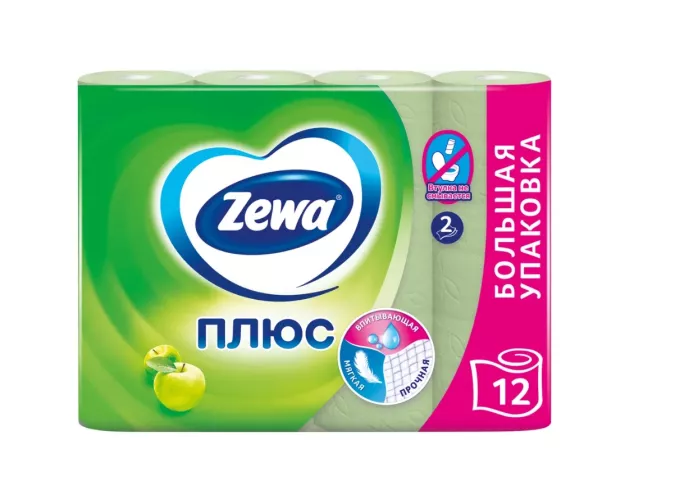 Туалетная бумага Zewa Плюс 2-х слойная Яблоко 12 рулонов – 1