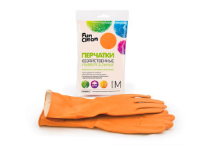 Перчатки Fun Clean универсал M латексные, хлопковое напыление (оранжевые)