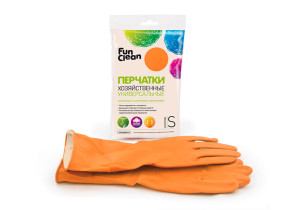 Перчатки Fun Clean универсал S латексные, хлопковое напыление (оранжевые)