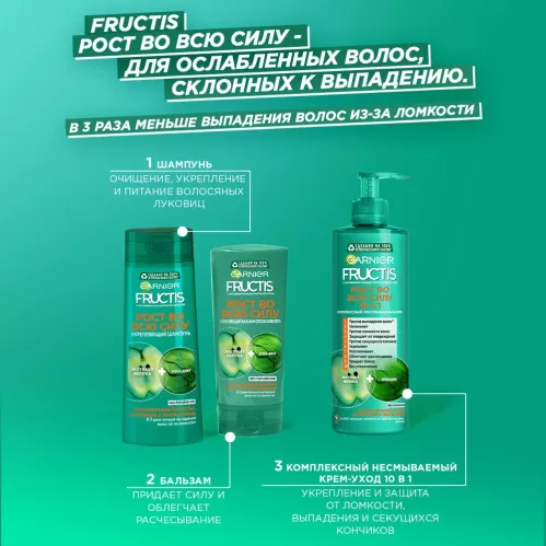 Бальзам для волос Garnier Fructis Рост во всю силу с Укрепляющим Керамидом и Активным Концентратом Фруктов 387 мл – 6