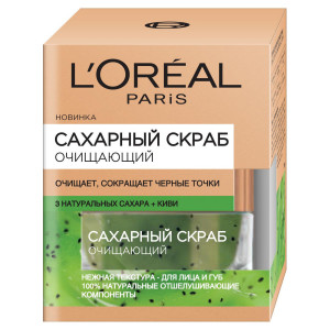 Скраб для лица L`Oreal Paris Сахарный очищающий сокращающий черные точки 3 натуральных сахара и Киви 50 мл - 1