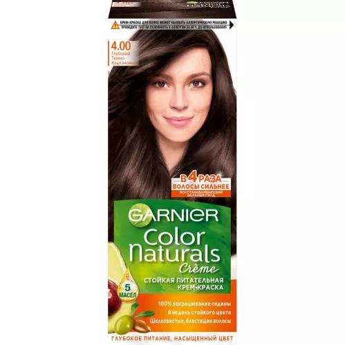 Крем-краска для волос Garnier Color Naturals Стойкая питательная оттенок 4.00 Глубокий темно-каштановый – 1