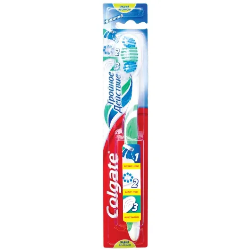 COLGATE Тройное действие многофункциональная зубная щетка, средней жесткости розовая – 1