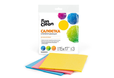 Салфетка Fun Clean супервпитывающая с пропиткой для влажной уборки 15*17 3шт