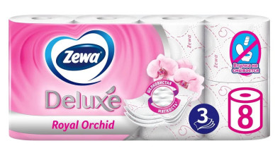 Туалетная бумага Zewa Deluxe 3-х слойная Орхидея 8 рул