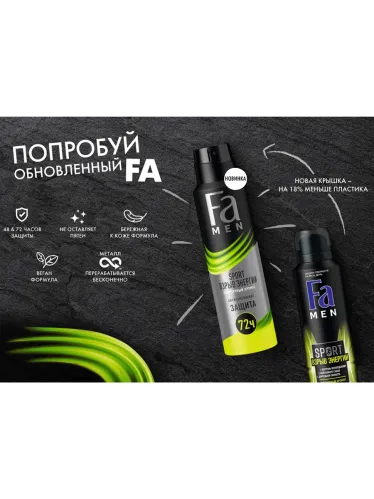 Дезодорант-антиперспирант спрей Фа Sport Взрыв энергии энергичный аромат, 72 ч для мужчин 150 мл – 2
