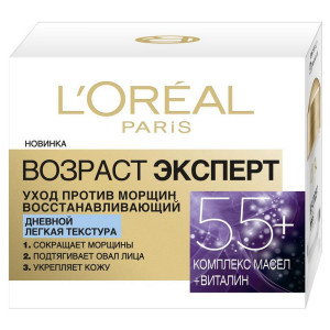 L'Oreal Paris Дневной антивозрастной крем "Возраст эксперт 55+" против морщин для лица, легкая текстура, восстанавливающий, 50 мл - 1