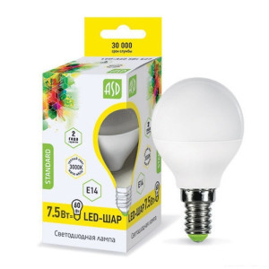 Лампа светодиодная Led-Шар-standard 7.5Вт 160-260В Е14 3000К ASD