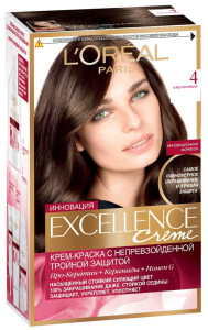L'Oreal Paris Стойкая крем-краска для волос "Excellence", оттенок 4, Каштановый - 1