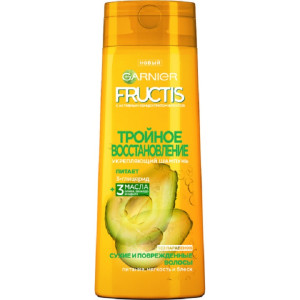 Шампунь для волос Garnier Fructis Тройное восстановление укрепляющий, для поврежденных и ослабленных волос с маслами Оливы, Авокадо и Карите 250 мл - 1