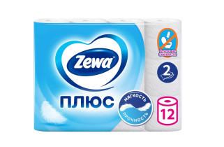 Туалетная бумага Zewa Плюс 2-х слойная Белая 12 рулонов