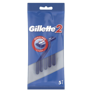 Бритвенный станок Gillette Gillette2 одноразовый с 2 лезвиями фиксированная головка 5 шт