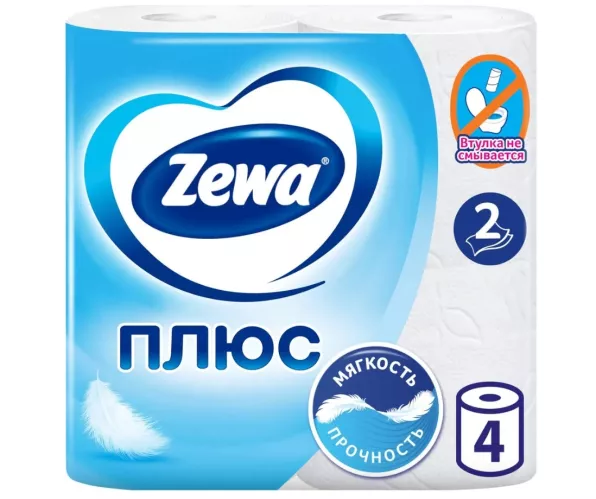 Туалетная бумага Zewa Плюс 2-х слойная Белая 4 рулона – 1