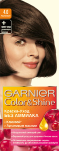 Garnier Краска-уход для волос "Color&Shine" без аммиака, оттенок 4.0, Каштановый - 1