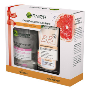 Подарочный набор Garnier Skin Naturals  Мицеллярная вода, очищающее средство для лица, для всех типов кожи, 125 мл и BB Крем Секрет совершенства, светло-бежевый,50 мл