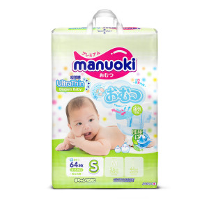 Подгузники Manuoki Ultrathin S 3-6 кг 64 шт