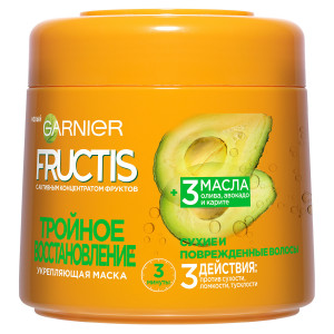 Маска для волос Garnier Fructis Тройное восстановление укрепляющая, для поврежденных и ослабленных волос с маслами Оливы, Авокадо и Карите 300 мл - 1